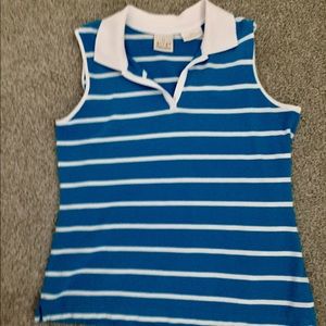 Turquoise and white sleeveless shirt